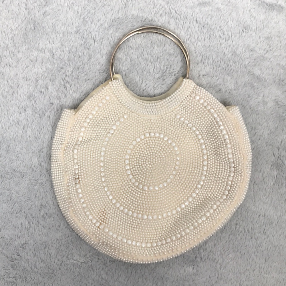 Pearl beaded ring handle evening bag